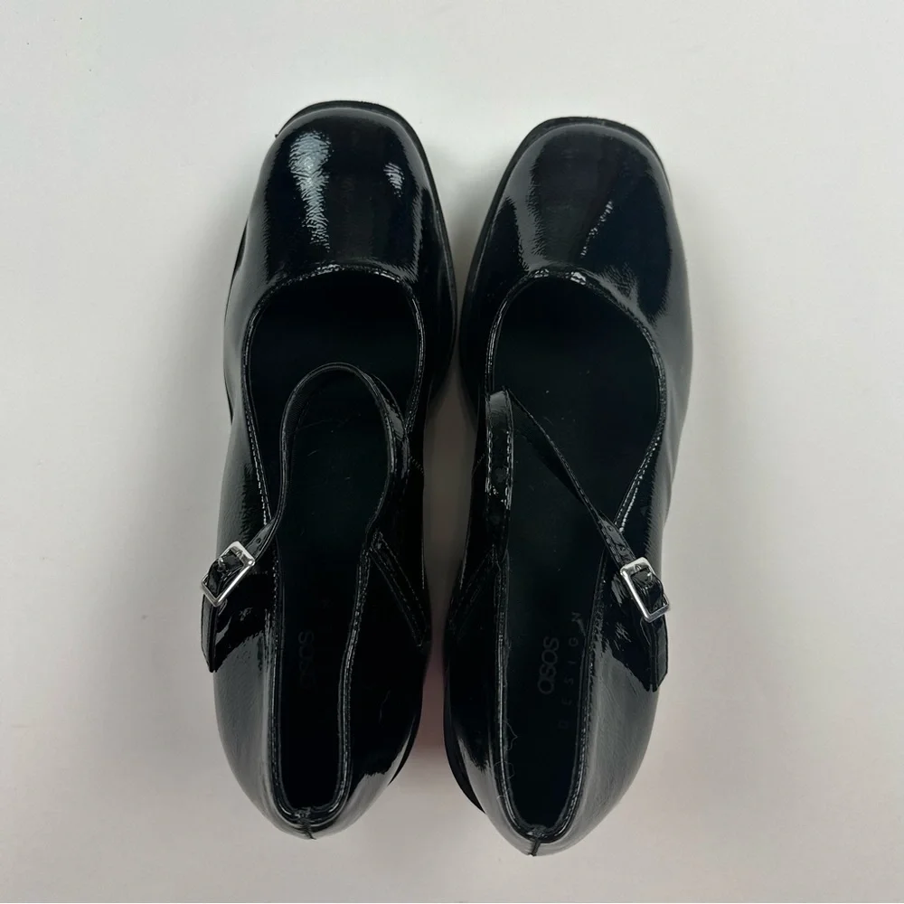 ASOS Design Black Patent Platform Mary Jane Shoes Size 11
